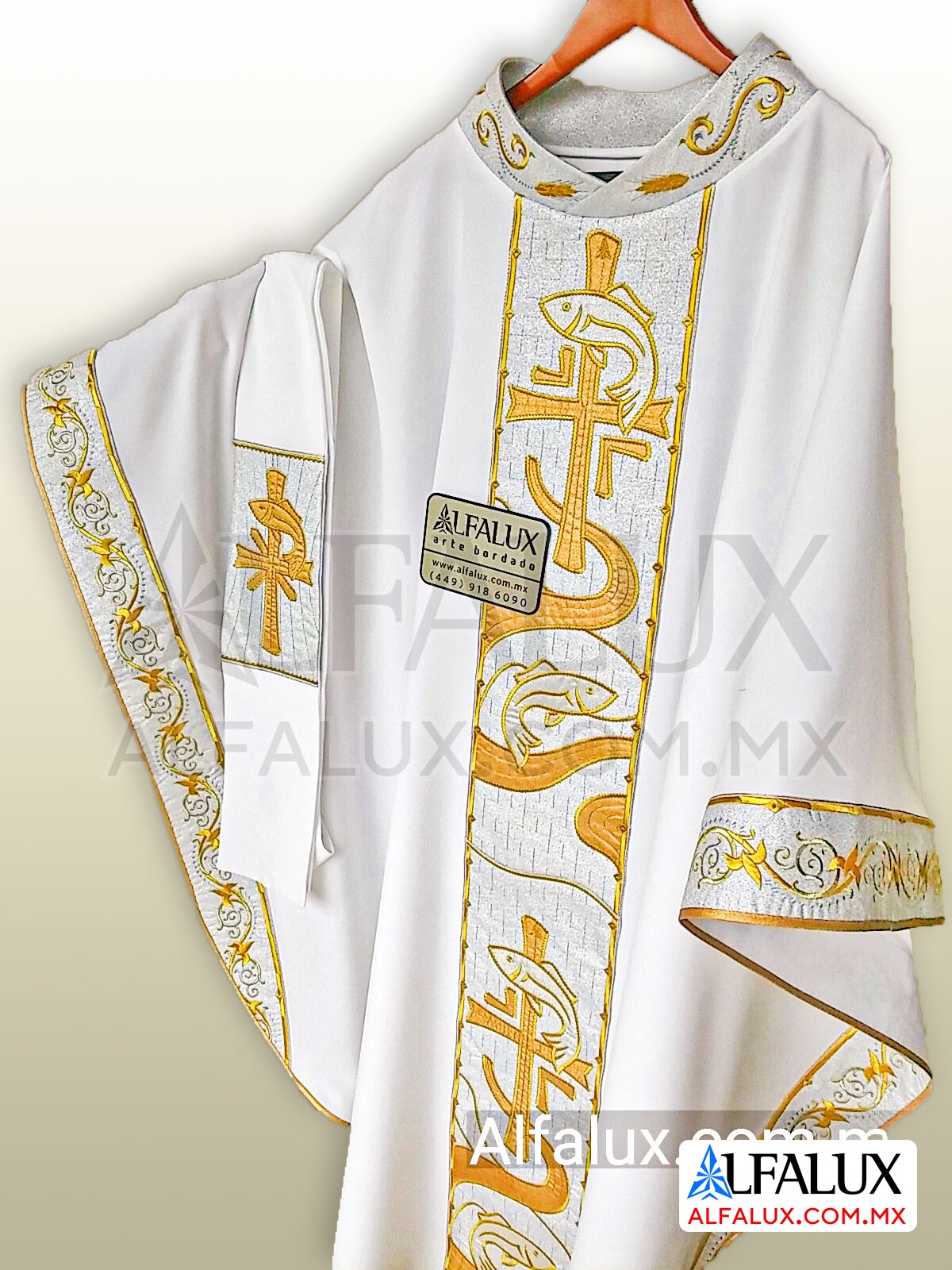 22 PECES Alfalux Casulla Blanco Plata Laterales ClloBord 21 